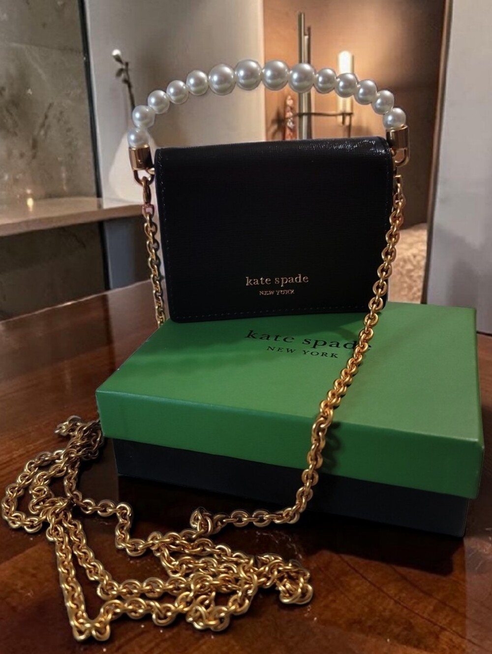 Kate Spade New York Morgan Embellished Chain Card Case NWOT